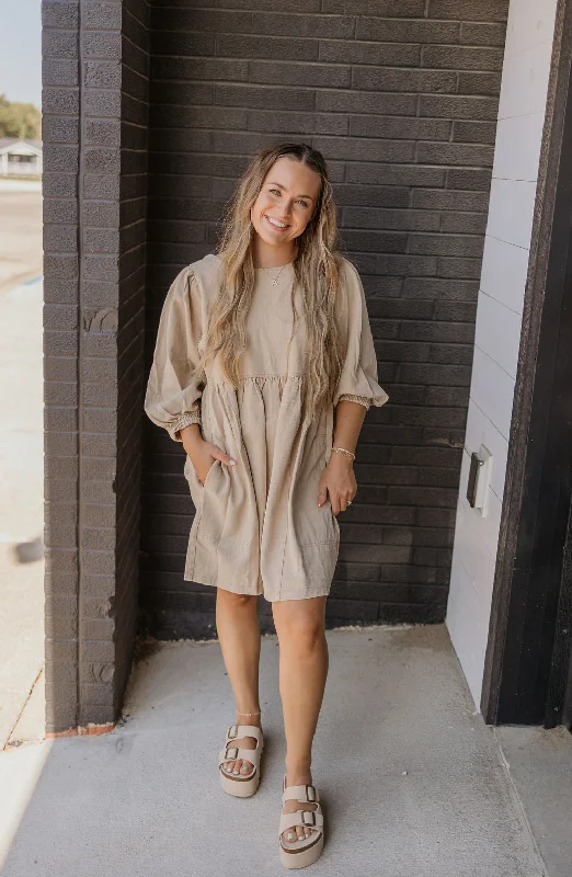 Doll Dress with Feather Trim -KERRIGAN TWILL BABYDOLL DRESS BY IVY & CO