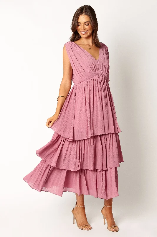Women's Boxy Midi Dress-Kiara Tiered Midi Dress - Orchid Purple