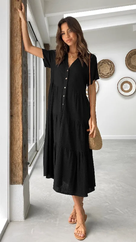 Women's Cutout Midi Dress-Kimberly Midi Dress - Black