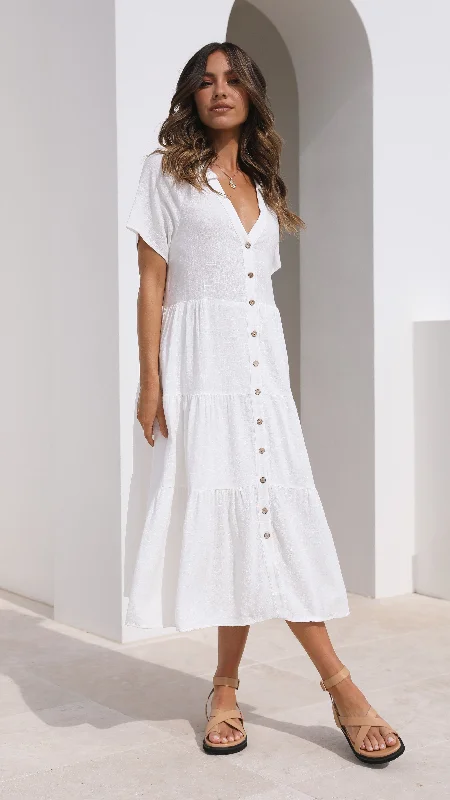 Women's Sleeveless Wrap Midi Dress-Kimberly Midi Dress - White