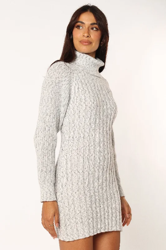 Women's Ruched Mini Dress-Kourtney Long Sleeve Mini Dress - Grey Marle