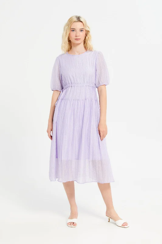 Women's Lace Detail Dress-Women Lilac Mid Length Dress