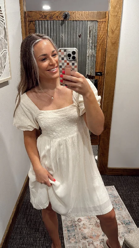 Denim Shirt Dress with Sleeves-LORRIE CREAM SHORT DRESS BY IVY & CO