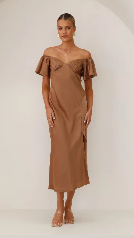 Women's Cotton Boho Midi Dress-Louisa Midi Dress - Chocolate