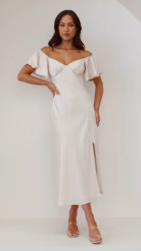 Women's Long T-shirt Midi Dress-Louisa Midi Dress - Ivory
