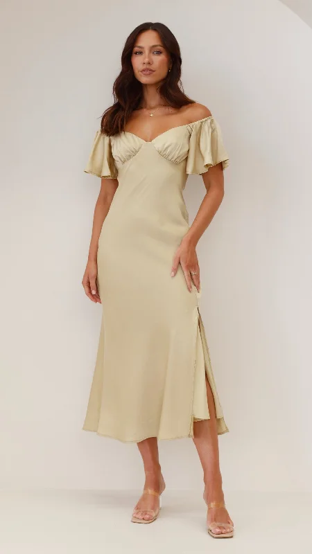 Women's Fitted V-neck Midi Dress-Louisa Midi Dress - Olive