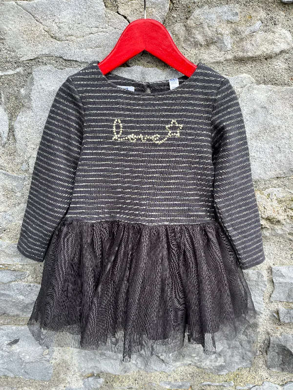 Women's Checkered Dress-Love grey stripy dress   2-3y (92-98cm)