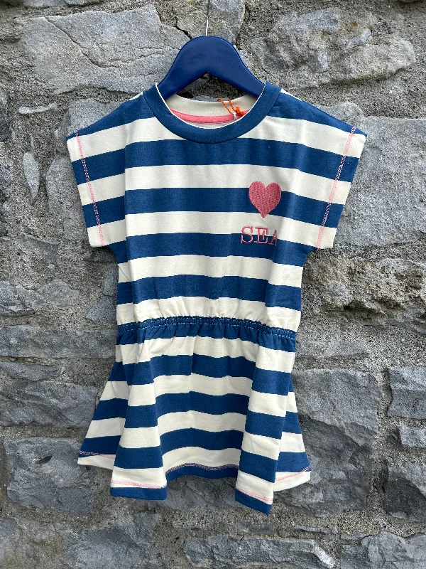 Women's Loose Summer Dress-Love Sea blue stripy dress  3y (98cm)