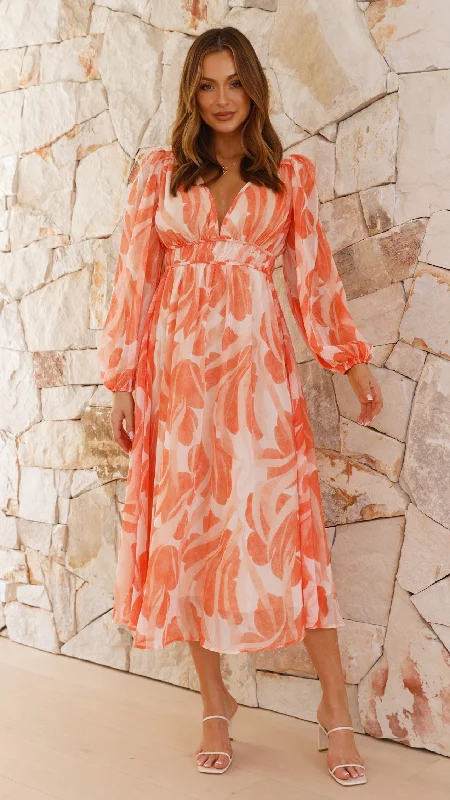 Women's Button-up Midi Dress-Luana Midi Dress - Orange