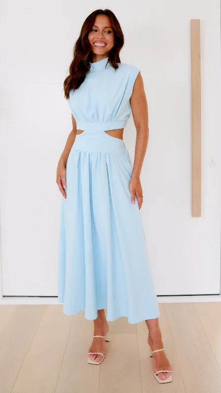 Women's Floral Print Midi Dress-Maddison Midi Dress - Sky Blue