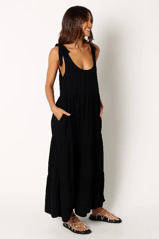 Women's Casual Beachy Midi Dress-Marcy Midi Dress - Black