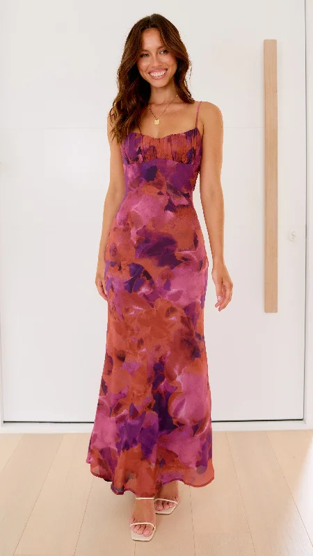Women's Bohemian Floral Midi Dress-Margie Midi Dress - Dark Rose