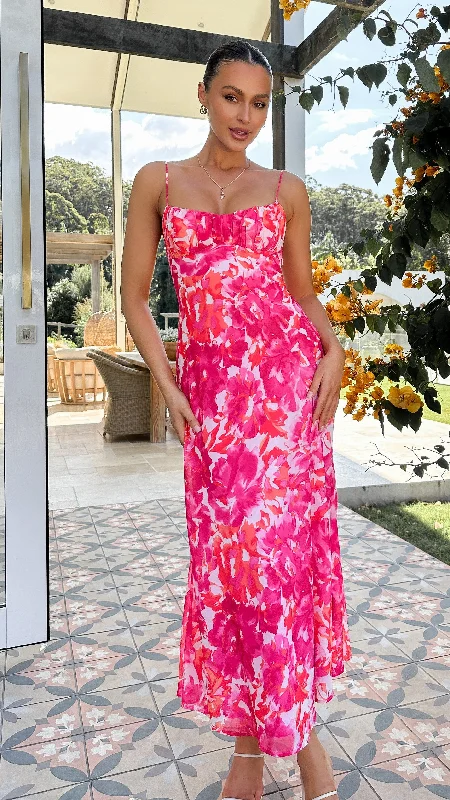 Women's Knitted Midi Dress-Margie Midi Dress - Pink/Red Floral