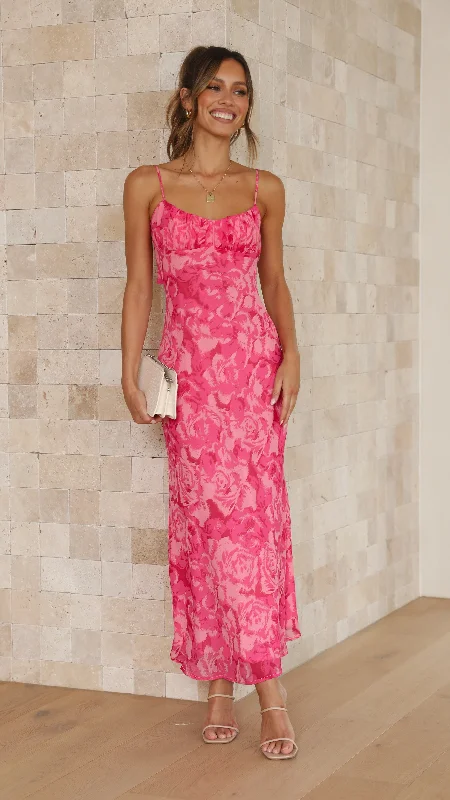Women's Backless Midi Dress-Margie Midi Dress - Pink Floral