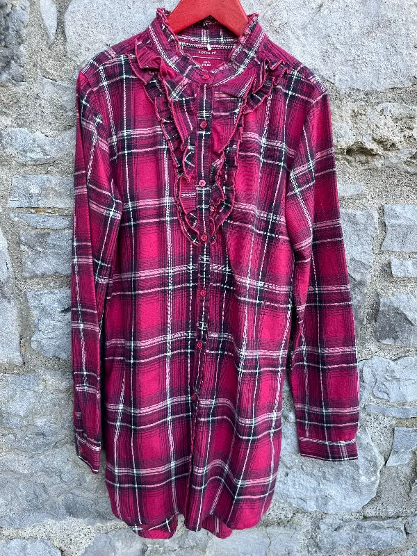 Women's Casual Dress with Pockets-Maroon tartan tunic   11-12y (146-152cm)