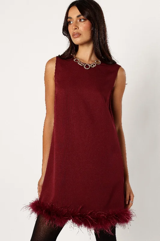 Women's Open Back Mini Dress-Mathias Mini Dress - Wine