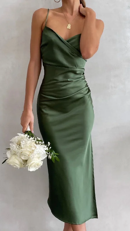 Women's Shift Midi Dress-Monte Midi Dress - Olive