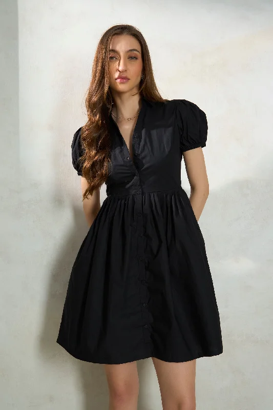 V-neck Flare Dress -Ruth|Cotton Fit & Flare Dress