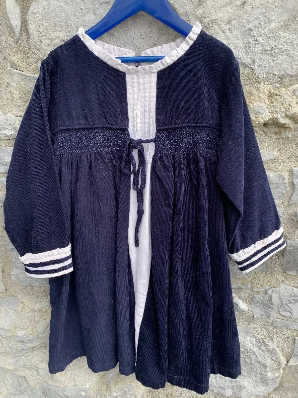 Women's High-Low Dress-Navy cord dress   6-7y (116-122cm)