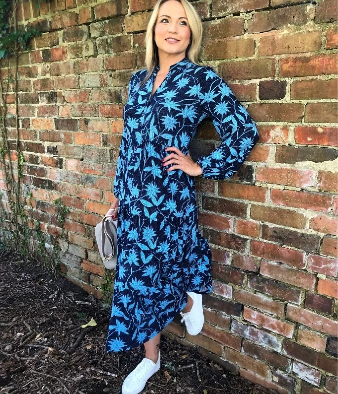 Women's High-low Midi Dress-Navy Nicole Tiered Midi Dress