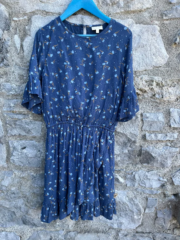 Women's Full-Length Dress-Navy flowers dress  11-12y (146-152cm)