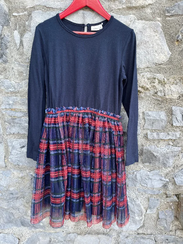 Women's Office Midi Dress-Navy&tartan dress  11y (146cm)