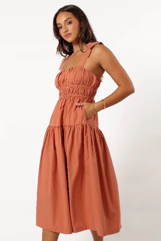 Women's Casual Fit Midi Dress-Ninah Midi Dress - Terracotta