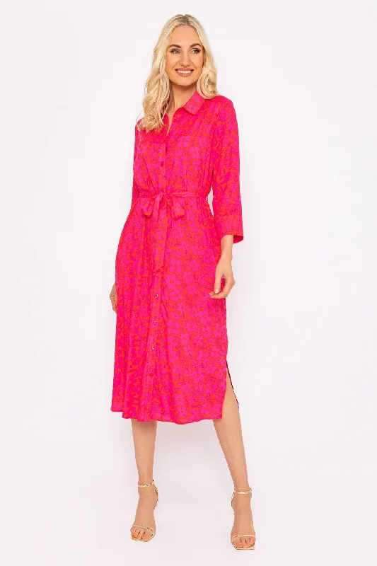 Relaxed-fit Shirt Dress-Orange Printed Viscose Shirt Dress