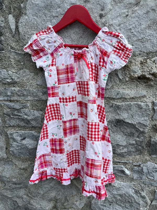 Women's Cowl Neck Dress-Patchwork red dress    2-3y (92-98cm)