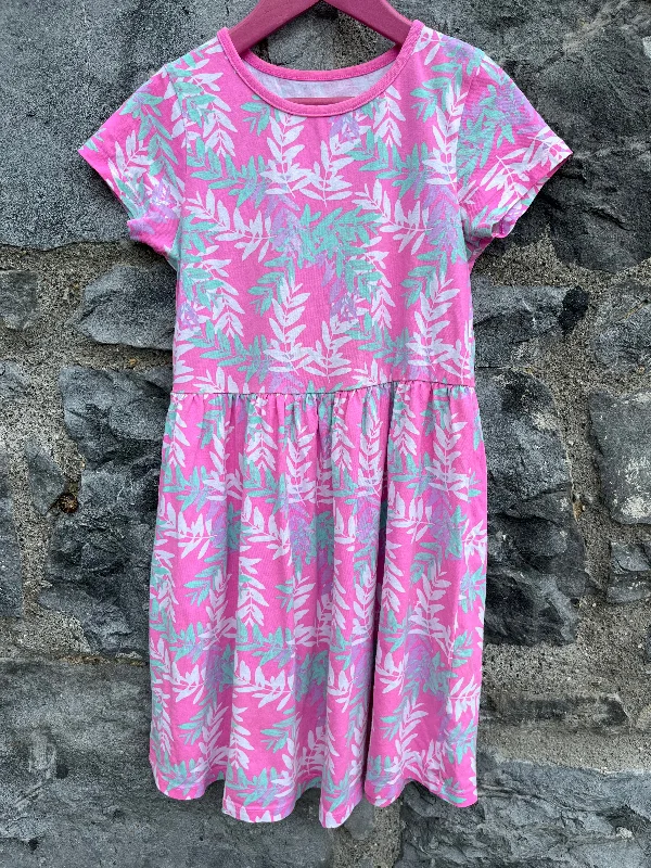Women's Bohemian Summer Dress-Pink leaves dress   10y (140cm)