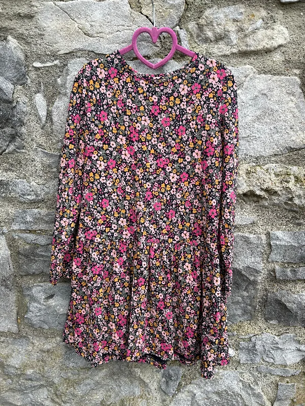 Women's Satin Long Dress-Pink meadow flowers dress  8y (128cm)