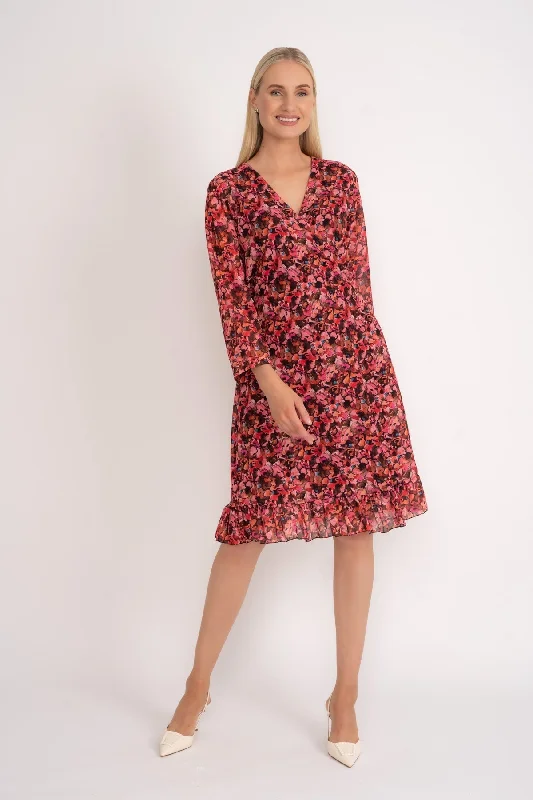 Women's Sheath Dress-Pink Roisin 3/4 Length Sleeve Knee Length Dress