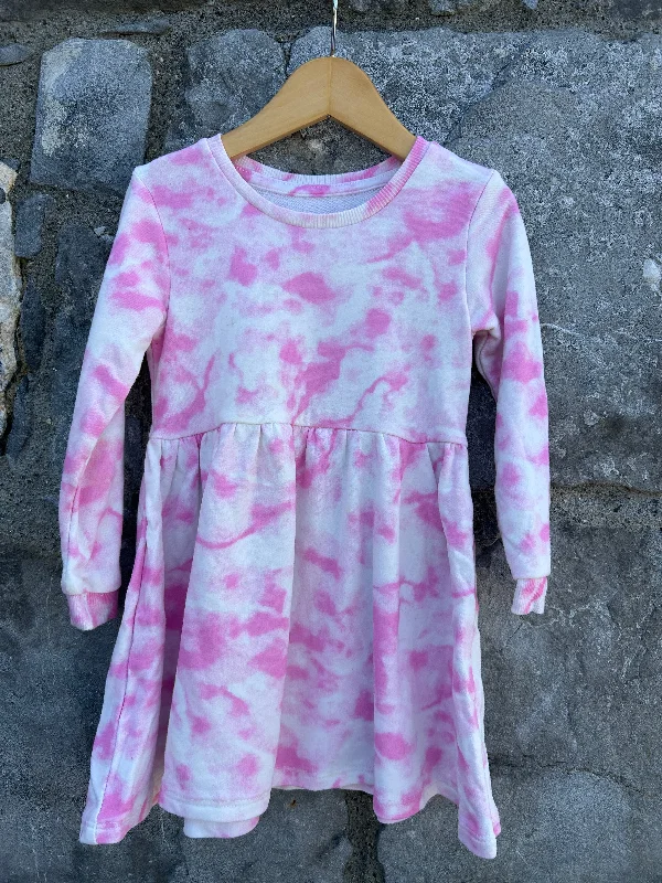 Women's Casual Shift Dress-Pink tie dye sweat dress  2-3y (92-98cm)