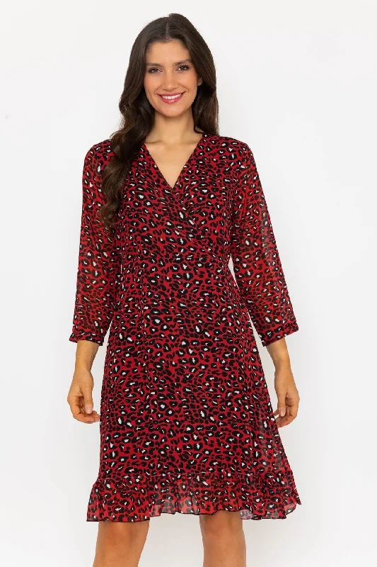Women's Knit Dress-Red Roisin Knee Length Dress