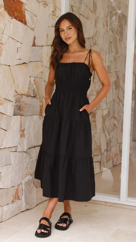 Women's Fit-and-flare Midi Dress-Samaya Midi Dress - Black