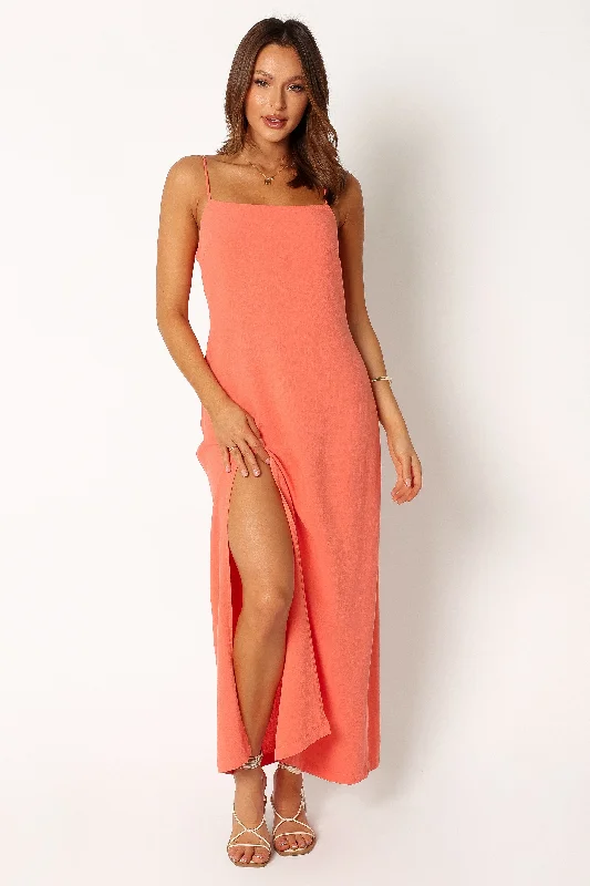 Slip Dress with Ruffled Hem -Red Satin Slip Dress for Summer -Sawyer Midi Slip Dress - Watermelon