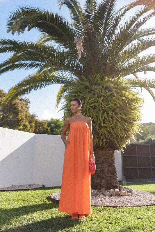 Women's Pleated Back Maxi Dress-Serina Maxi Dress - Orange
