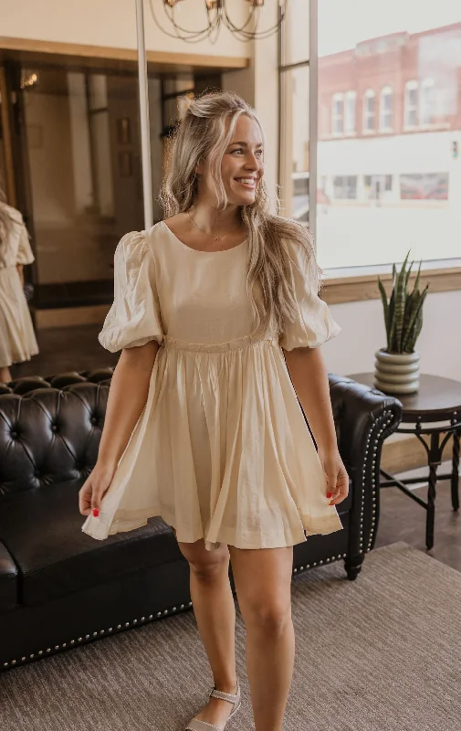 Doll Dress with Applique Design -SHERILYN CREAM BABYDOLL DRESS BY IVY & CO