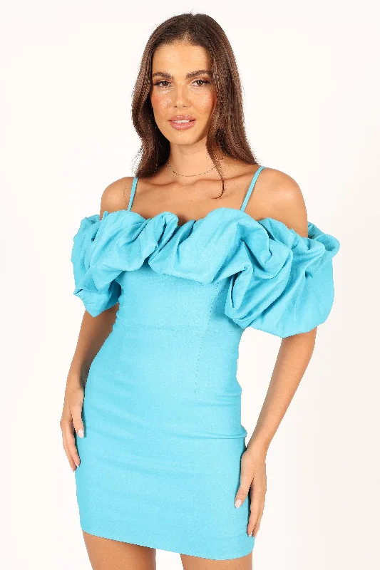 Women's Embroidered Lace Mini Dress-Sia Ruffle Mini Dress - Aqua