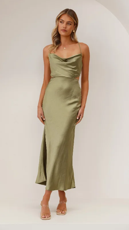 Women's Layered Midi Dress-Sloan Midi Dress - Olive