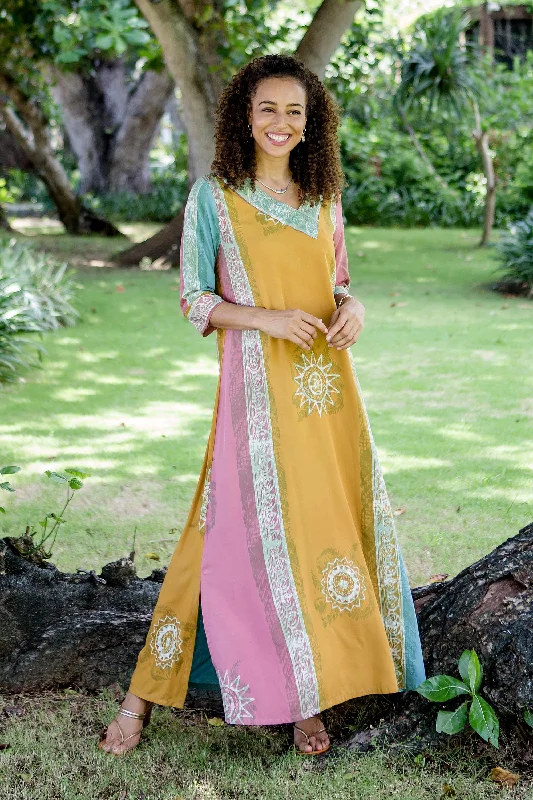 Women's Halter Maxi Dress-Slow Day in Amber Batik-Dyed Rayon Maxi Dress from Bali