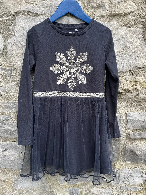 Women's Long Sleeve Maxi Dress-Snowflake navy dress  6y (116cm)
