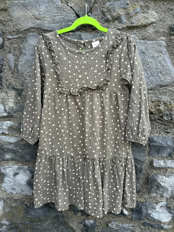 Women's Soft Touch Dress-Spotty khaki dress  4-5y (104-110cm)