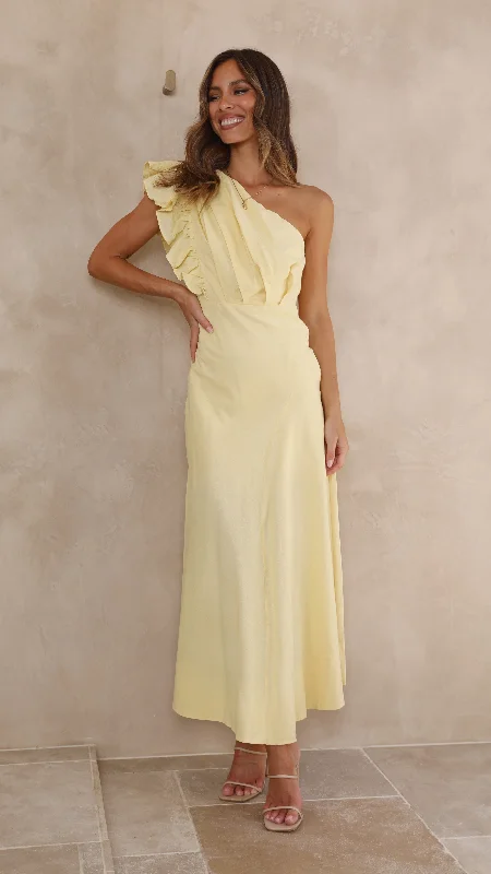 Women's Ruffled Sleeve Midi Dress-Stassie Midi Dress - Butter