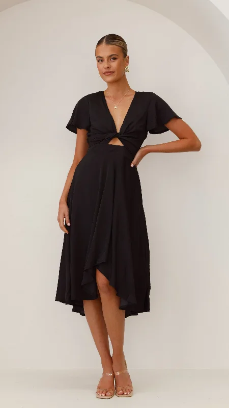 Back Tie Party Dress for Elegant Adjustability -Sunny Daze Dress - Black