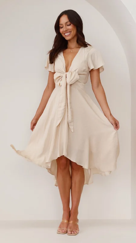 Soft Pleated Party Dress for Stylish Night -Sunny Daze Dress - Champagne