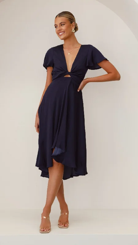 Red Floral Party Dress for Festive Event -Sunny Daze Dress - Navy