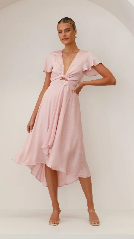 Blue Floral Party Dress for Spring Party -Sunny Daze Dress - Soft Pink