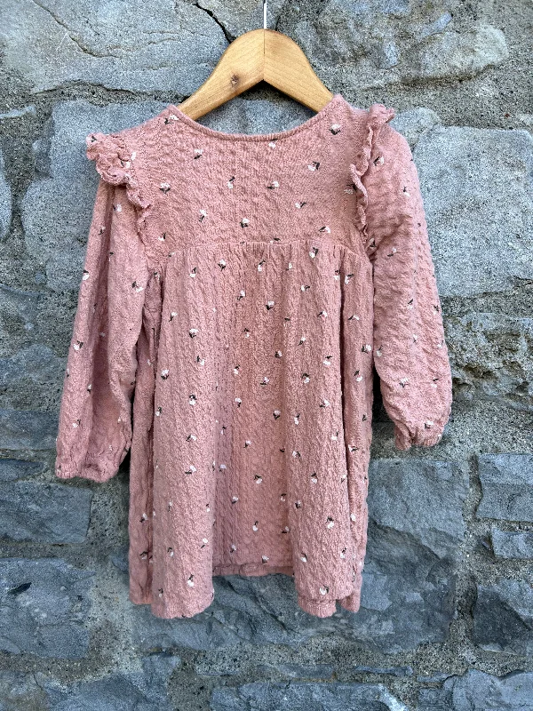 Women's Off-shoulder Dress with Belt-Tiny flowers pink dress   4-5y (104-110cm)