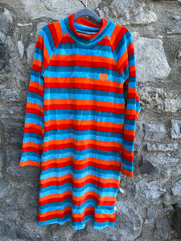 Women's Tied Waist Dress-Red&blue stripy velour dress   11y (146cm)